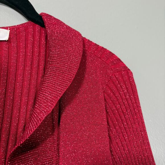 Nine West Women's Red & Gold Sparkle Ruffle Silk Cardigan Sweater - Size Small - Picture 2 of 5